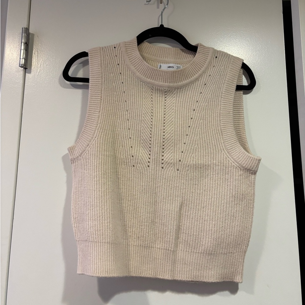 Mango Ribbed Knit Vest in Soft Beige